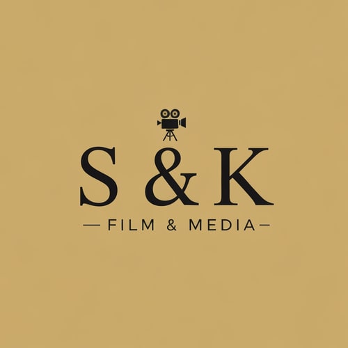 AI Design for Create a classic logo for SK Film & Media featuring a small elegant film camera icon in premium gold. The letters S and K in a refined serif or clean classic font, paired with a subtle gold-black color scheme. Vintage Hollywood feel, sophisticated and timeless