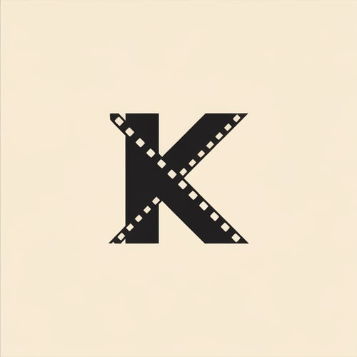 AI Design for Create a 2D retro-modern logo where the letter K overlaps a flat film strip going diagonally. Clean, minimal shapes, sharp silhouette. Flat vector design suitable for branding.
