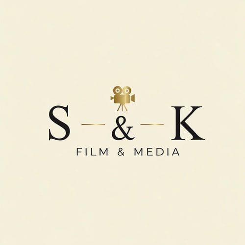 AI Design for Create a classic logo for SK Film & Media featuring a small elegant film camera icon in premium gold. The letters S and K in a refined serif or clean classic font, paired with a subtle gold-black color scheme. Vintage Hollywood feel, sophisticated and timeless