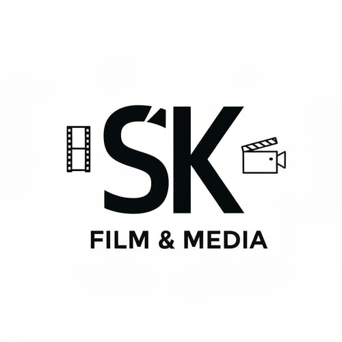 AI Design for Design a clean and modern 2D logo for SK Film & Media. Use a bold, minimal monogram of the letters S and K with smooth geometric shapes. Include subtle 2D film elements like a flat film strip, clapboard icon, or camera lens outline. Style should be simple, flat, and professional—no 3D effects. Use strong contrast, sharp lines, and a balanced layout. Keep the overall look cinematic, creative, and suitable for a media production brand. High-resolution vector-style artwork.