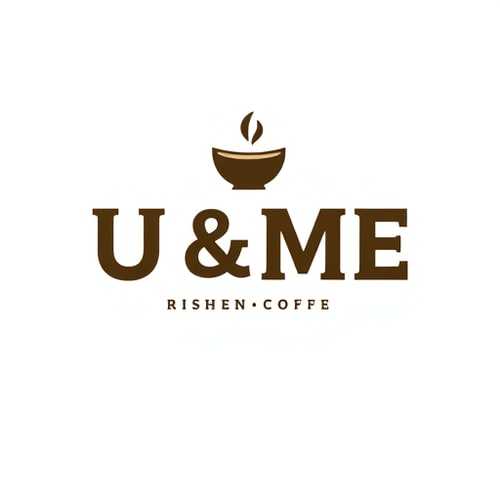 AI Design for "U & ME" Coffee Shop Logo — Modern and clean design, Monochromatic with warm wood accents, Soft and inviting, Contemporary illustration, Minimalist vector art, White background.