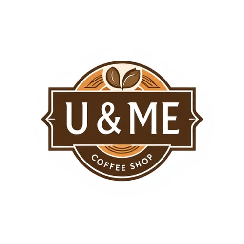 AI Design for "U & ME" Coffee Shop Logo — Modern and clean design, Monochromatic with warm wood accents, Soft and inviting, Contemporary illustration, Minimalist vector art, White background.
