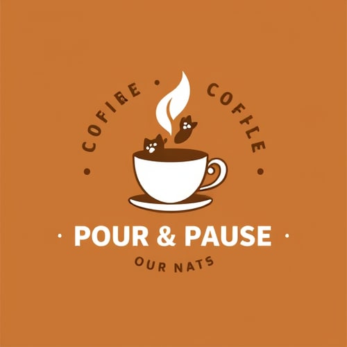AI Design for I want to design a logo of coffee cafe, name pour and pause, with something connected to pet friendly and genz vibe