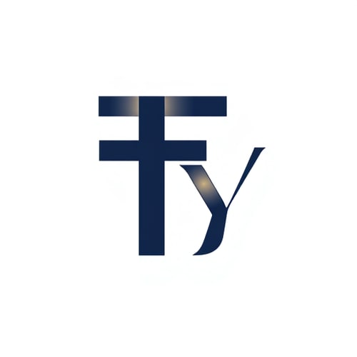 AI Design for Letterform for a modern stationary brand named "Ty": A clean and geometric arrangement of the letters T and Y, with subtle interlocking elements to create a unified and sophisticated mark, featuring a palette of deep navy blue, crisp white, and a touch of brushed gold, utilizing a sleek sans-serif font with slightly rounded edges, inspired by Bauhaus and Swiss design principles, with sharp lines and negative space to emphasize clarity, and a plain white background.
