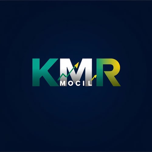 AI Design for Letterform for a YouTube stock market coaching channel named "KMR": The letters KMR intertwined with subtle upward-trending stock graph lines, Color palette: Deep navy blue, emerald green, and a touch of gold, Typography or stylistic treatment: Clean, modern, sans-serif font for KMR. Design an emblem-like feel with a professional and trustworthy aesthetic, incorporating subtle geometric elements that suggest precision and analysis, and a dark, professional background.