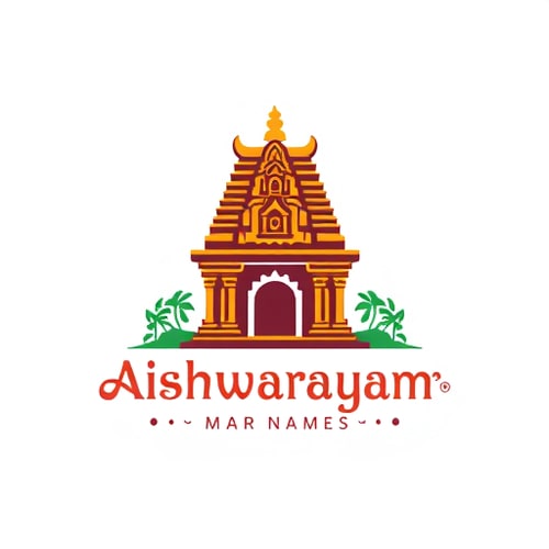 AI Design for Tamilnadu style temple Gopuram with deepam logo design for Departmental Store Names Aishwaryam Mart