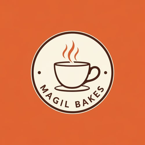 AI Design for Magil Bakes Name need a circle emblem logo With tea cup shape