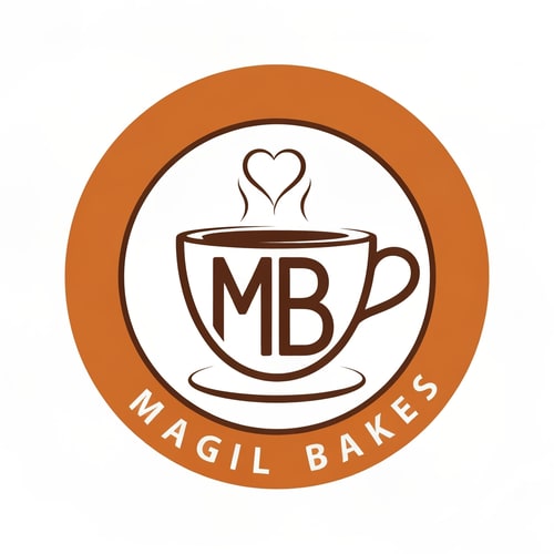 AI Design for Magil Bakes Name need a circle emblem logo With tea cup shape with MB creative letters inside and heart shape in the steam