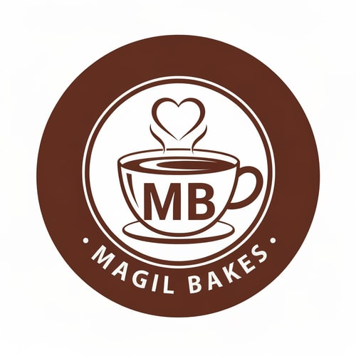AI Design for Magil Bakes Name need a circle emblem logo With tea cup shape with MB letters inside and heart shape in the steam