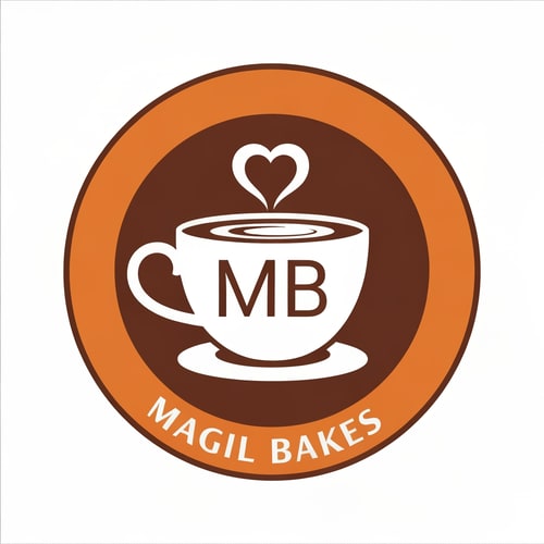 AI Design for Magil Bakes Name need a circle emblem logo With tea cup shape with MB letters inside and heart shape in the steam