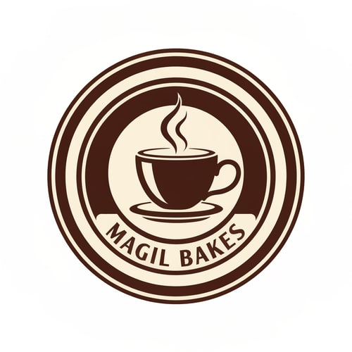 AI Design for Magil Bakes Name need a circle emblem logo With tea cup shape