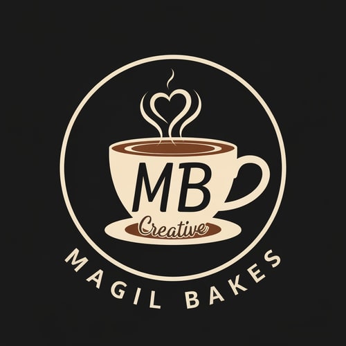 AI Design for Magil Bakes Name need a circle emblem logo With tea cup shape with MB creative letters inside and heart shape in the steam