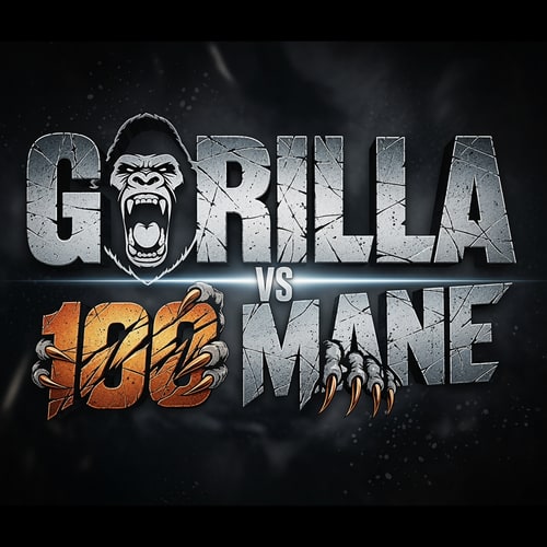 AI Design for Gorilla vs 100 Mane Game Text Logo.