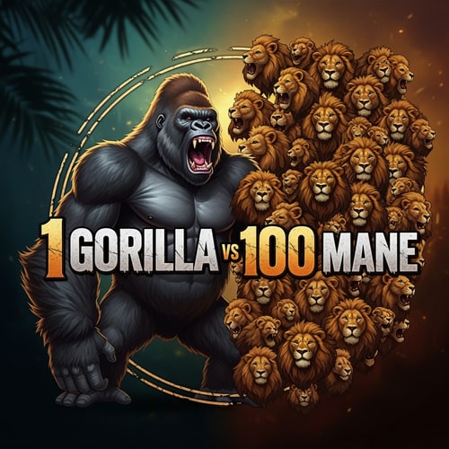 AI Design for 1 Gorilla vs 100 Mane Game Logo