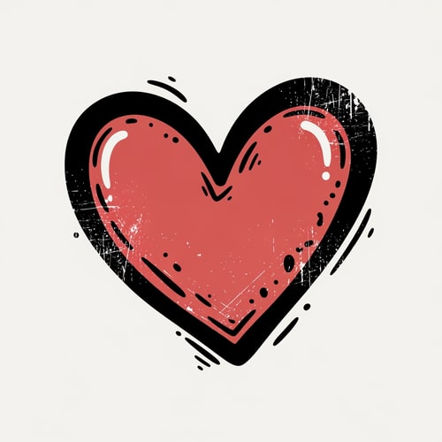 AI Design for create an grungy art looking flat vector heart cartoonish with black outline