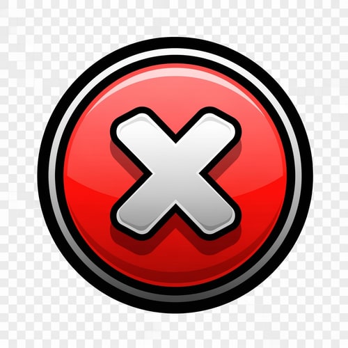 AI Design for Create a cartoon-style videogame close button with no text—just the button itself. Use a transparent background and a red, white, and black color palette. The design should feel modern and slightly cool, with visible depth through shading, strokes, and detailed color layering, while remaining clearly cartoonish.