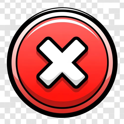AI Design for make a videogame close button dont put any words just a button make it cartoonish  but slightly cool modern looking with a transparent background and make it red and white and black with depth in color, stroke, design and detail but still cartoonish
