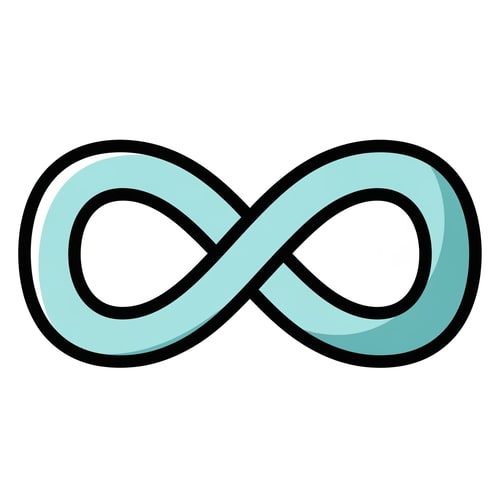 AI Design for Create a cartoonish decor icon of the infinity symbol that is simple with no advanced extra effects, just good coloring, but keep it cartoonish and not realistic,. Make it have good shading and soft cyan with a prominent black outline