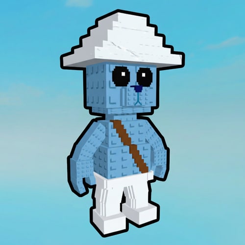 AI Design for replace this character with this character, KEEP THE ART STYLE DO NOT CHANGE ANYTHING ELSE. add the same black outline to the new blue character and make him face the right make sure on the the blue character is there not 3 characters