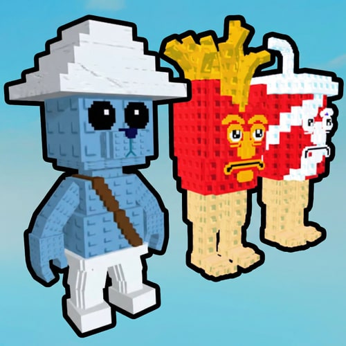 AI Design for replace this character with this character, KEEP THE ART STYLE DO NOT CHANGE ANYTHING ELSE. add the same black outline to the new blue character and make him face the right