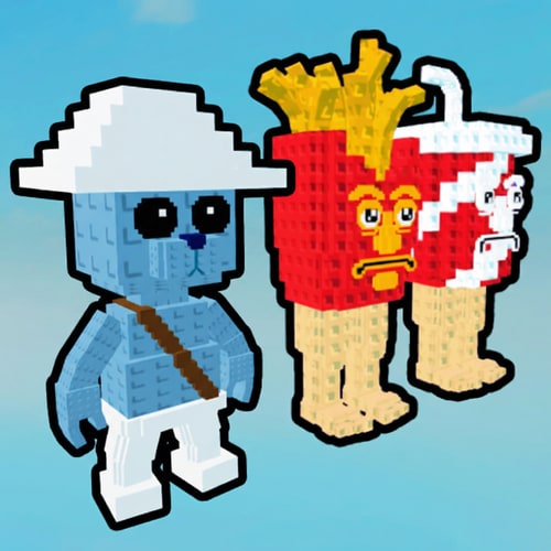 AI Design for replace this character with this character, KEEP THE ART STYLE DO NOT CHANGE ANYTHING ELSE. add the same black outline to the new blue character and make him face the right