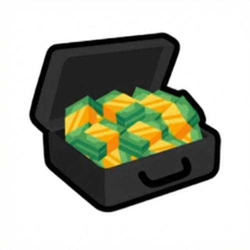 AI Design for put the money in a suitcase instead of a duffel bag DO NOT ALTER THE ART STYLE OF THE MONEY OR THE OVERALL STYLE KEEP THE SUITCASE MINAMALISTIC STYLE