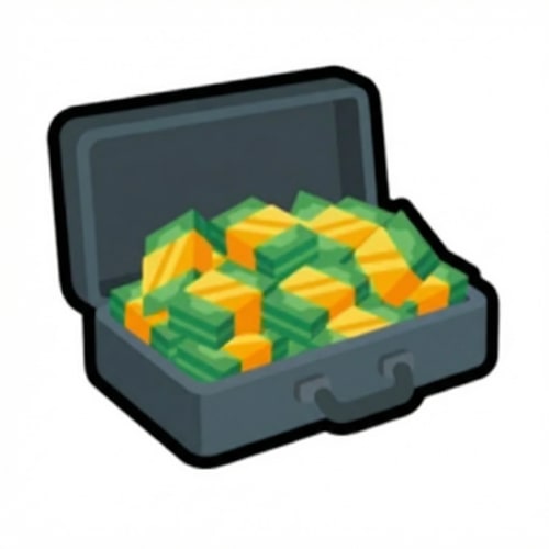 AI Design for put the money in a suitcase instead of a duffel bag DO NOT ALTER THE ART STYLE OF THE MONEY OR THE OVERALL STYLE KEEP THE SUITCASE MINAMALISTIC STYLE