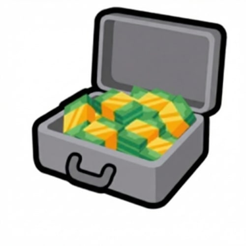 AI Design for put the money in a suitcase instead of a duffel bag DO NOT ALTER THE ART STYLE OF THE MONEY OR THE OVERALL STYLE KEEP THE SUITCASE MINAMALISTIC STYLE