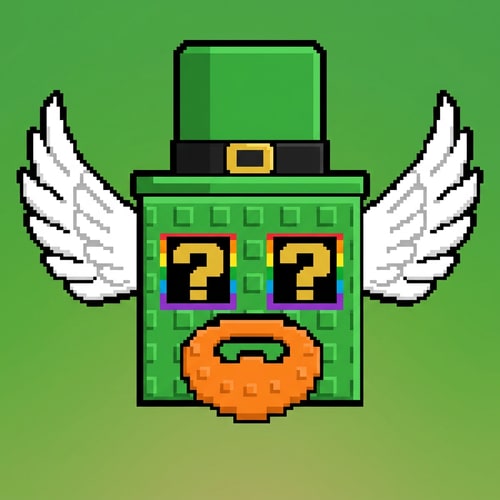 AI Design for replace this green lucky block with this leprechaun lucky block ensure the leprechaun lucky block has the same art style and facing the same direction as the green lucky block