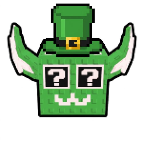 AI Design for replace this green lucky block with this leprechaun lucky block ensure the leprechaun lucky block has the same art style and facing the same direction as the green lucky block