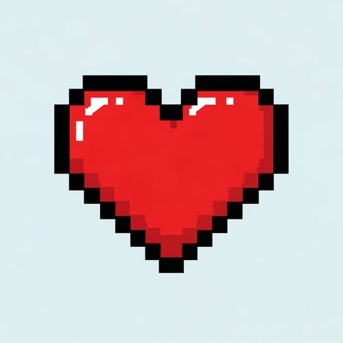 AI Design for create an pixel art looking flat vector heart cartoonish with black outline