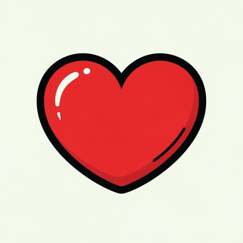 AI Design for create a flat vector heart icon cartoonish with black outline retro style