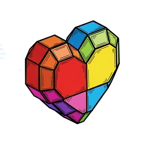 AI Design for A low-poly blocky heart in the style of Roblox, 3D render with cel-shading, thick black ink outlines giving a sketched appearance, plastic texture but with hand-drawn distinct edges, isometric view, video game item, colorful, vector illustration style, white background