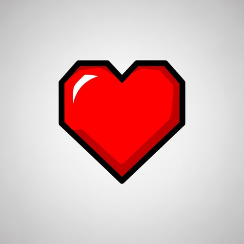 AI Design for make a videogame style vector heart icon with a black outline