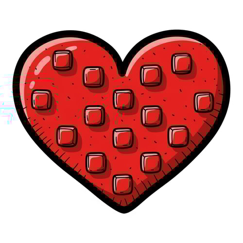AI Design for make a videogame style vector heart icon with a black outline make it look hand drawn also give it a roblox stud texture