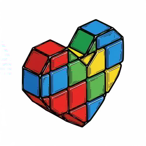 AI Design for A low-poly blocky heart in the style of Roblox, 3D render with cel-shading, thick black ink outlines giving a sketched appearance, plastic texture but with hand-drawn distinct edges, isometric view, video game item, colorful, vector illustration style, white background