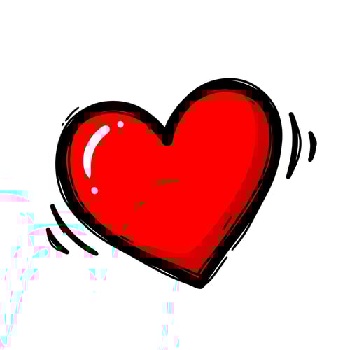 AI Design for A red heart icon drawn in a doodle style, thick uneven black contour lines, marker texture, energetic video game power-up, casual aesthetic similar to Roblox user-generated content (UGC), vector graphic, simple and bold, white background