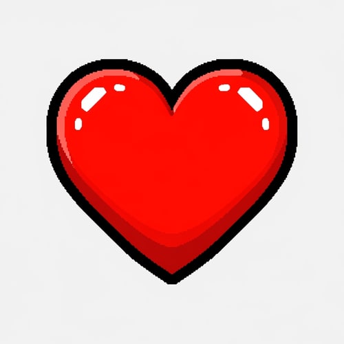 AI Design for create an pixel art looking flat vector heart cartoonish with black outline