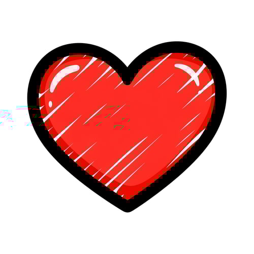 AI Design for A flat vector game asset of a red heart icon, bold thick black marker outline, hand-drawn scribble style but clean edges, bright vibrant colors, Roblox GUI aesthetic, playful, cartoonish, isolated on a plain white background, high quality, 2D