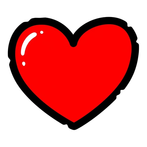 AI Design for A flat vector game asset of a red heart icon, bold thick black marker outline, hand-drawn scribble style but clean edges, bright vibrant colors, Roblox GUI aesthetic, playful, cartoonish, isolated on a plain white background, high quality, 2D