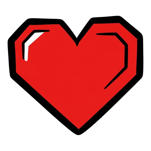 AI Design for make a videogame style vector heart icon with a black outline make it look hand drawn also give it a roblox look
