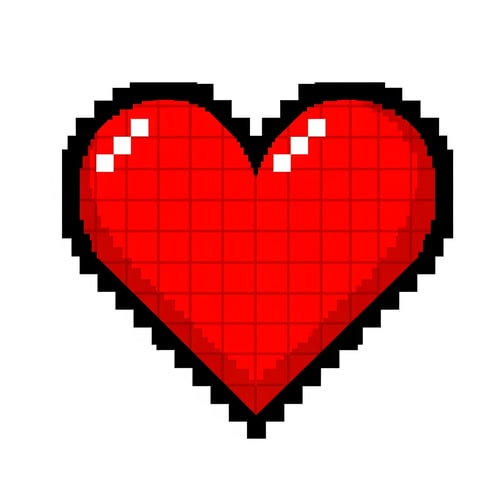 AI Design for create an pixel art looking flat vector heart cartoonish with black outline