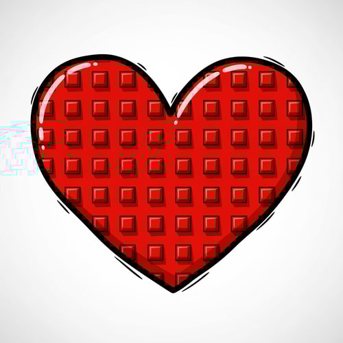 AI Design for make a videogame style vector heart icon with a black outline make it look hand drawn also give it a roblox stud texture