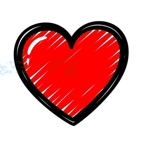 AI Design for A flat vector game asset of a red heart icon, bold thick black marker outline, hand-drawn scribble style but clean edges, bright vibrant colors, Roblox GUI aesthetic, playful, cartoonish, isolated on a plain white background, high quality, 2D