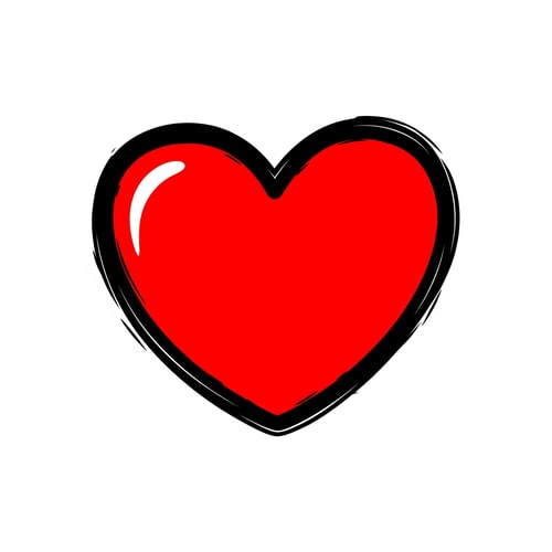 AI Design for A flat vector game asset of a red heart icon, bold thick black marker outline, hand-drawn scribble style but clean edges, bright vibrant colors, Roblox GUI aesthetic, playful, cartoonish, isolated on a plain white background, high quality, 2D --no shading