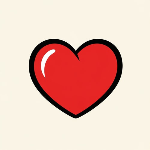 AI Design for create a flat vector heart icon cartoonish with black outline retro style