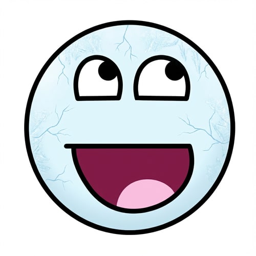 AI Design for Add subtle frostbite effects to the face only. Keep the exact same face shape, eyes, mouth, proportions, line thickness, and background. Do not move, resize, or redesign any elements. Only add minimal icy texture and light blue frost cracks on the cheeks and forehead. Slightly cool the face color tone. No glow, no extra shading, no new details, no background changes. DO NOT ADD A CIRCULAR BORDER