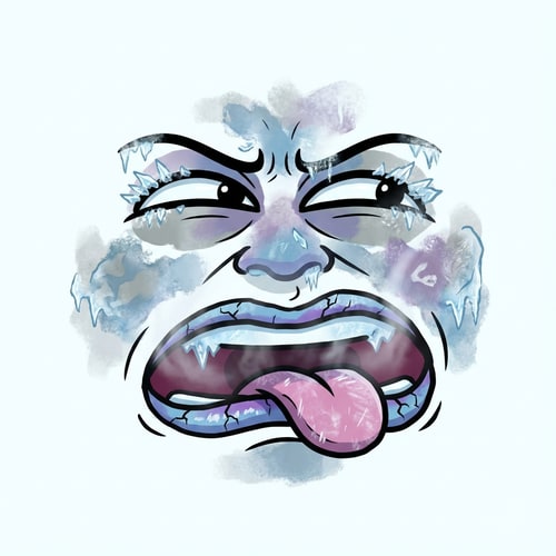 AI Design for make this face look like it has frostbite by altering the facial expression