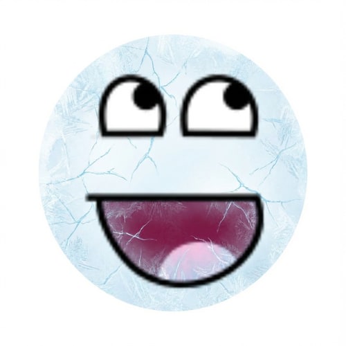 AI Design for Add subtle frostbite effects to the face only. Keep the exact same face shape, eyes, mouth, proportions, line thickness, and background. Do not move, resize, or redesign any elements. Only add minimal icy texture and light blue frost cracks on the cheeks and forehead. Slightly cool the face color tone. No glow, no extra shading, no new details, no background changes.Do NOT add any circular border, outline, stroke, edge, or enclosing shape of any kind. Do NOT redraw or re-vectorize the face shape. Keep the face open with no boundary. Apply frostbite effects only to the existing facial features. Preserve the exact eyes, mouth, proportions, and background. No new shapes, no outlines, no borders, no frame.