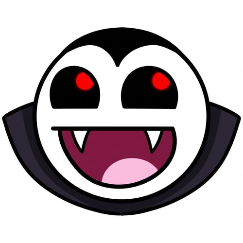 AI Design for make this face look a vampire style whilst keeping the standard art style and changing absolutely nothing else. add/remove color if seen as necessary